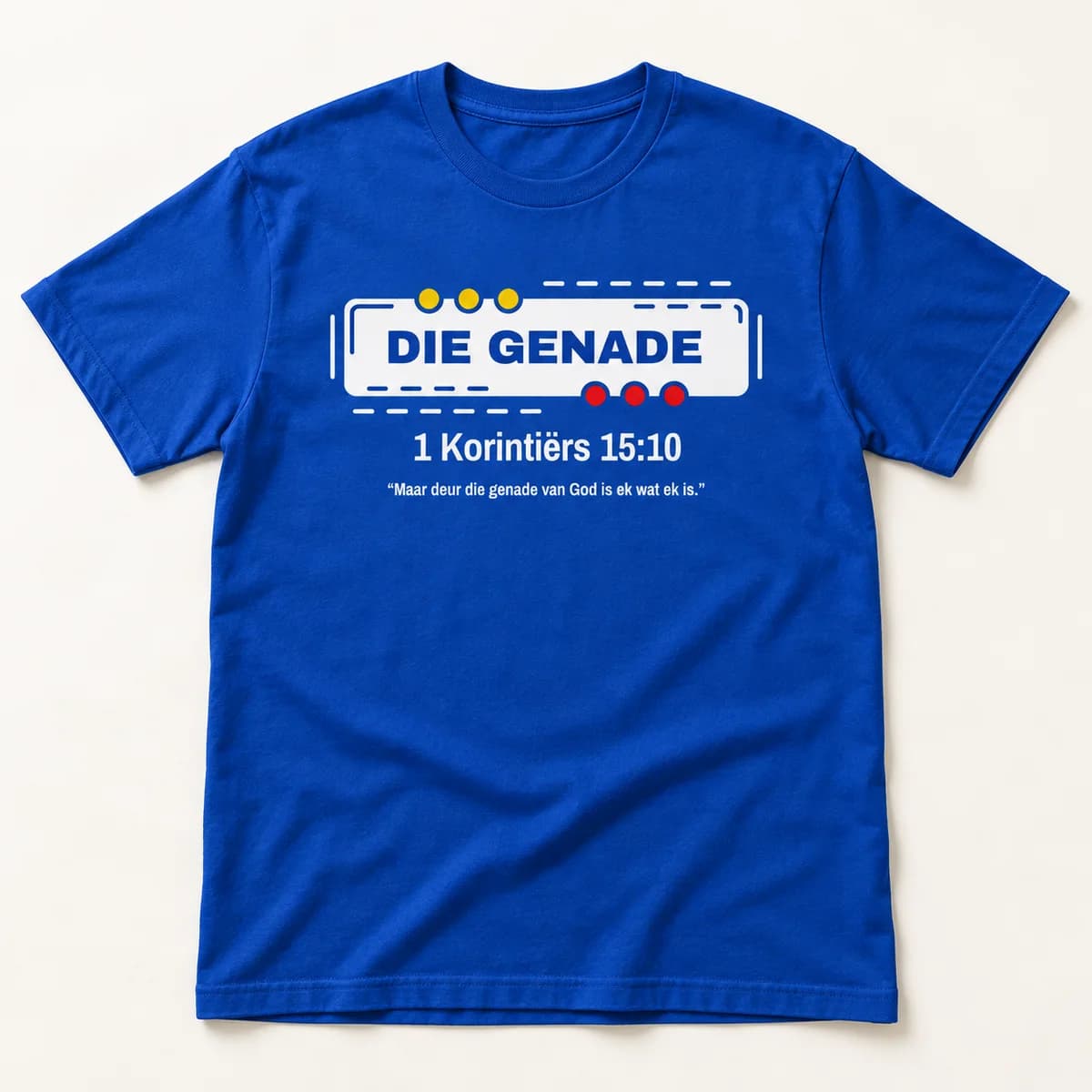 Die Genade — blue T-shirt — product visualization