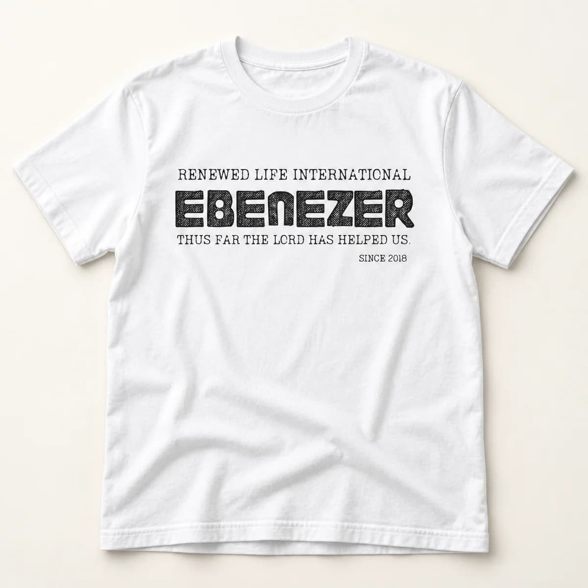 Ebenezer — white T-shirt — product visualization