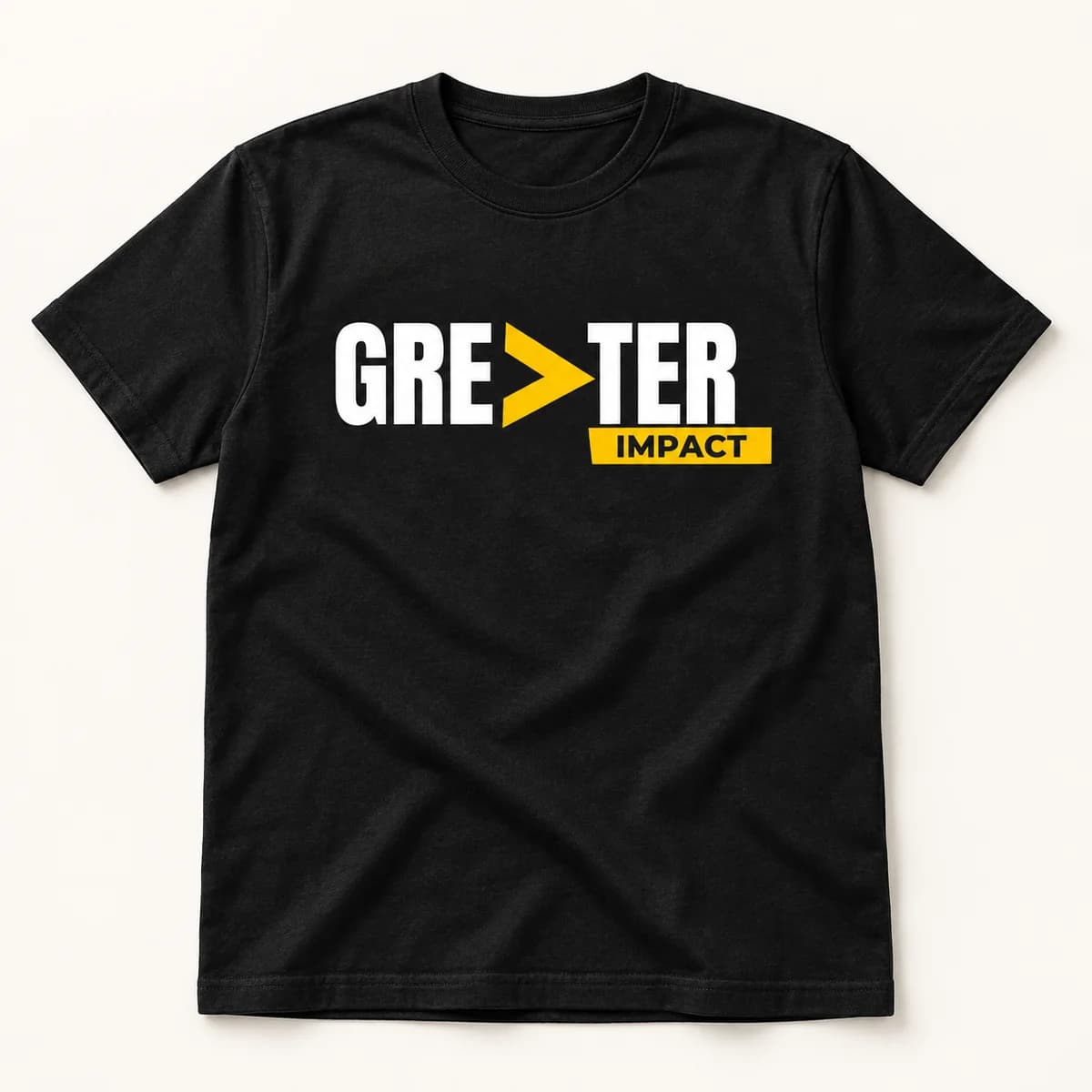 Greater Impact — black T-shirt — product visualization