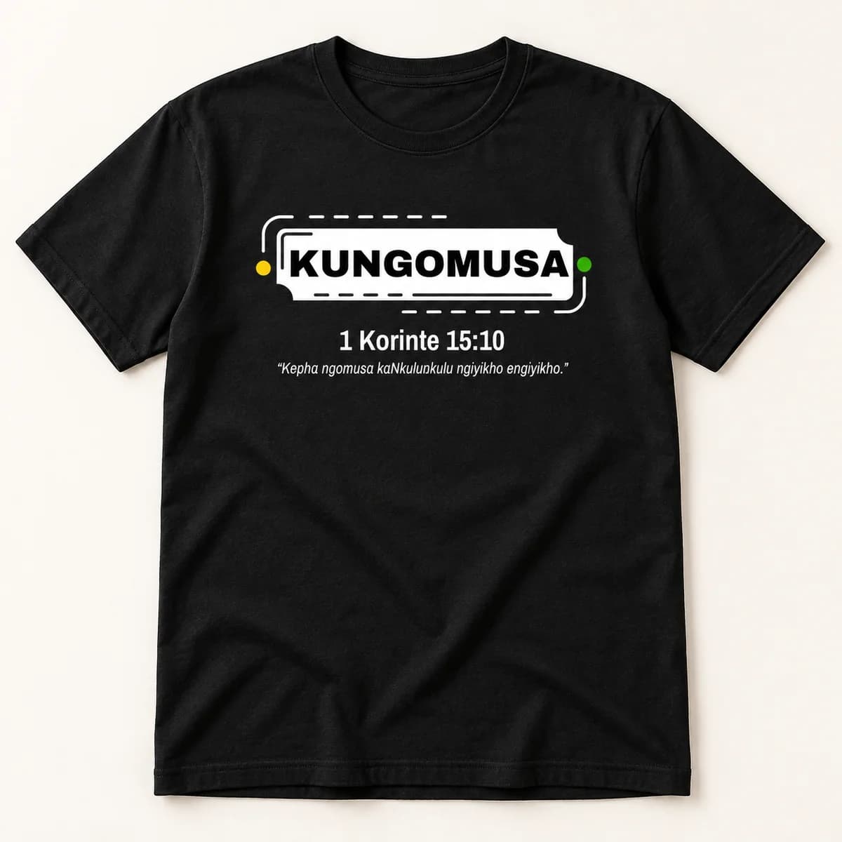 Kungomusa label — black T-shirt — product visualization