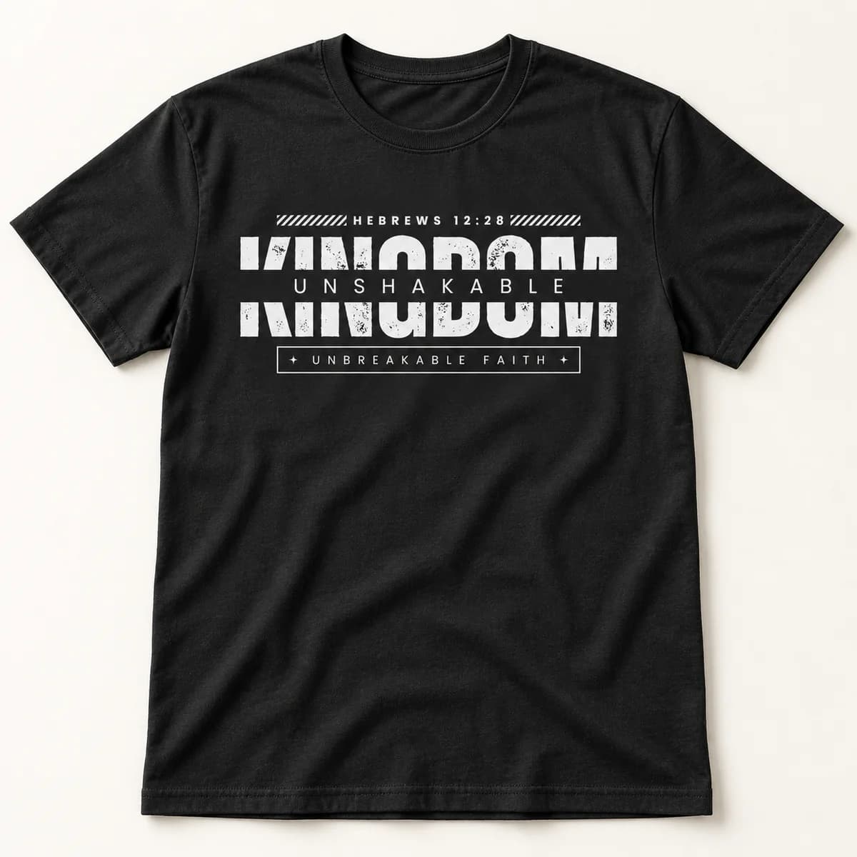 Unshakable Kingdom — black T-shirt — product visualization