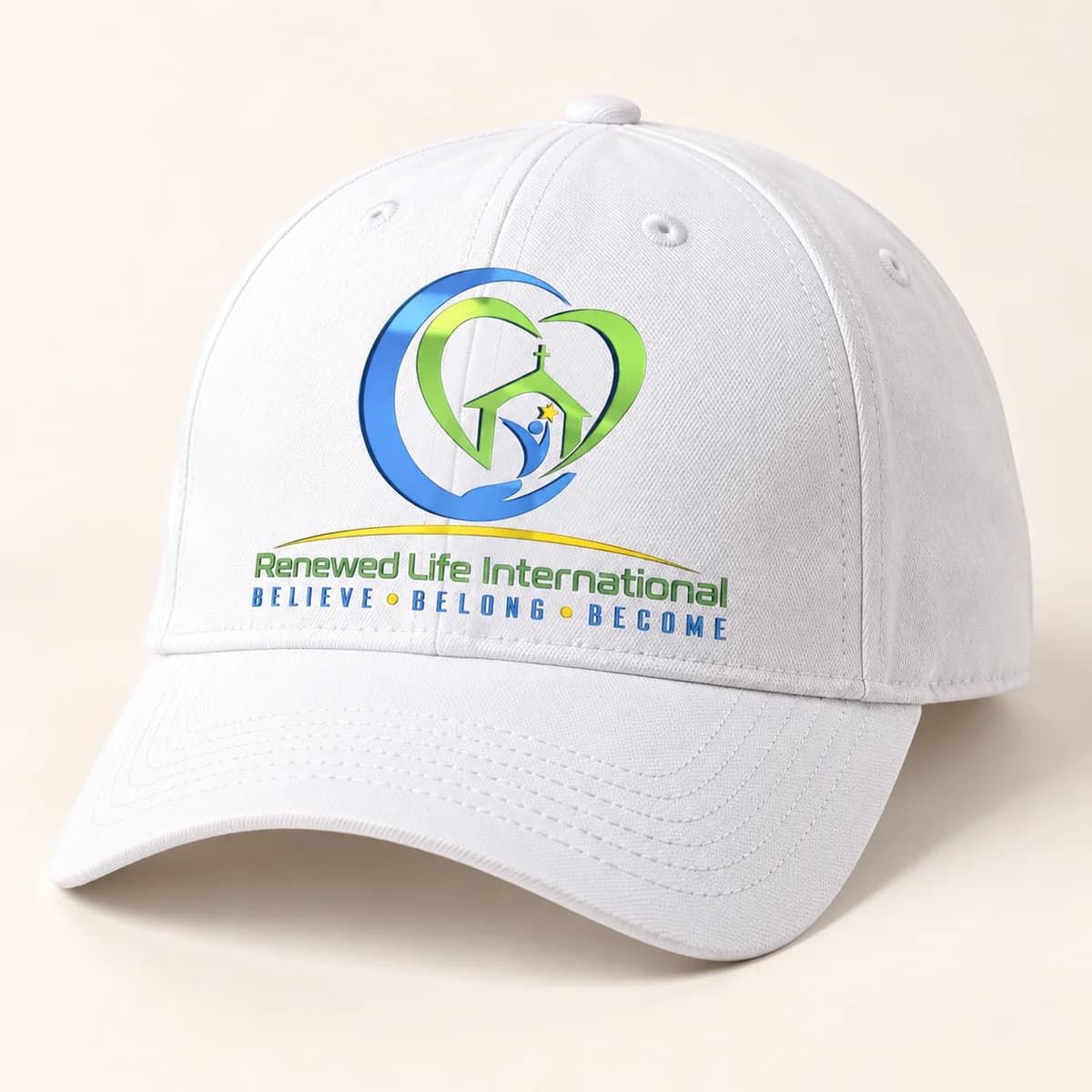 Church logo — white cap — product visualization