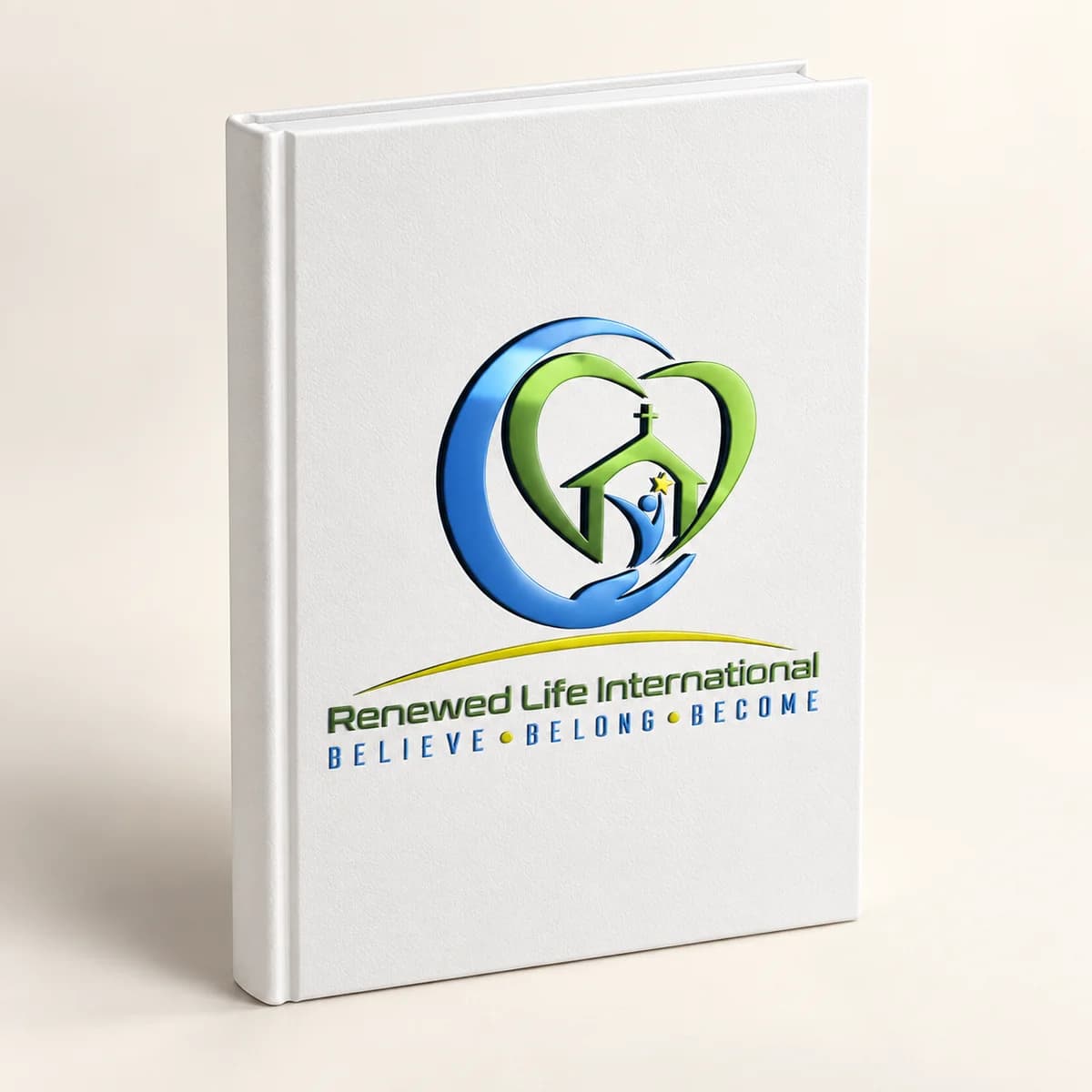 Church logo — white journal — product visualization