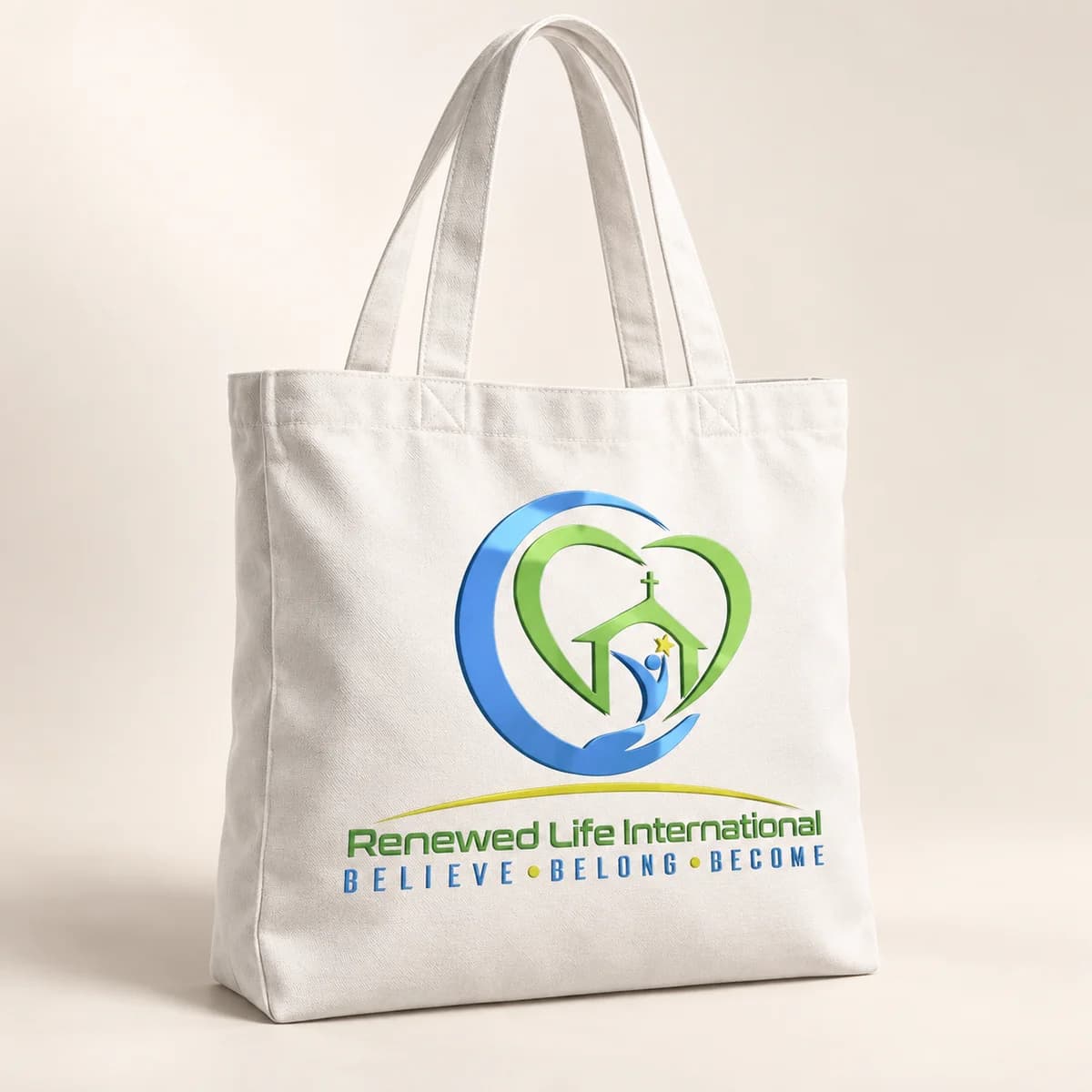 Church logo — white tote bag — product visualization