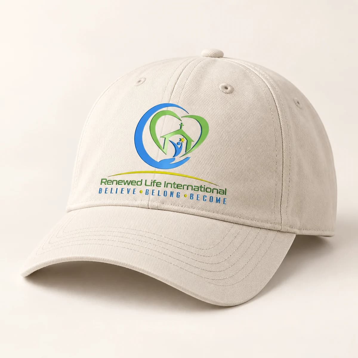 Church logo — cream cap — product visualization
